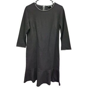 Charlie B Womens Dress Medium Black Ponte Faux Leather Ruffle Hem Minimalist